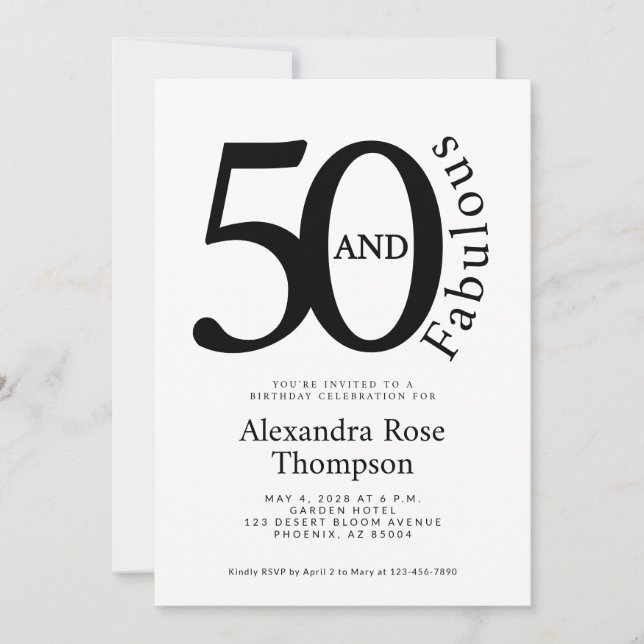 Invitación Mínimo 50 y fabuloso cumpleaños número 50 (Anverso)