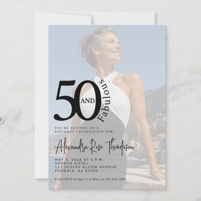 Invitación Mínimo 50 y fabuloso cumpleaños número 50 (Anverso)