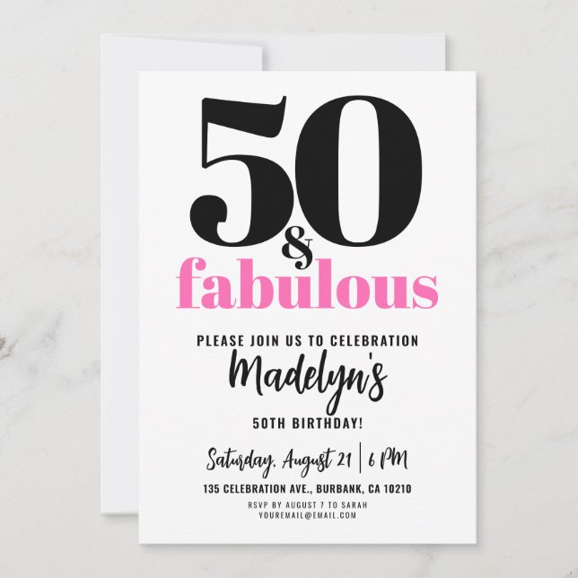 Invitación Mínimo 50 y fabuloso cumpleaños número 50 fiesta d (Anverso)