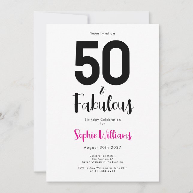 Invitación Mínimo 50 y fabuloso cumpleaños número 50 fiesta d (Anverso)