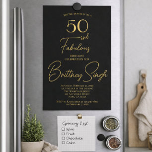 Invitación Mínimo 50 y fabuloso cumpleaños número 50 negro