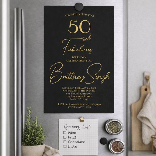 Invitación Mínimo 50 y fabuloso cumpleaños número 50 negro (Subido por el creador)