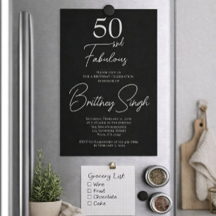 Invitación Mínimo 50 y fabuloso cumpleaños número 50 negro