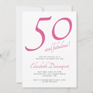 Invitación Mínimo 50 y Fabuloso Cumpleaños Rosa