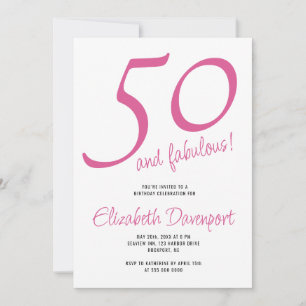 Invitación Mínimo 50 y Fabuloso Cumpleaños Rosa
