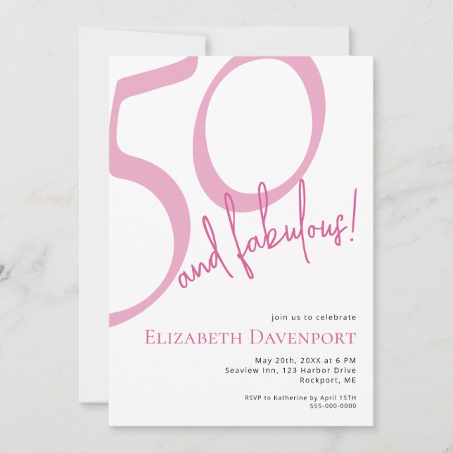 Invitación Mínimo 50 y Fabuloso Cumpleaños Rosa (Anverso)