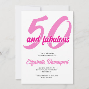Invitación Mínimo 50 y Fabuloso Cumpleaños Rosa