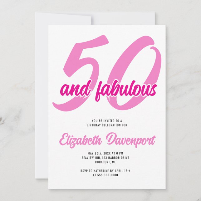 Invitación Mínimo 50 y Fabuloso Cumpleaños Rosa (Anverso)