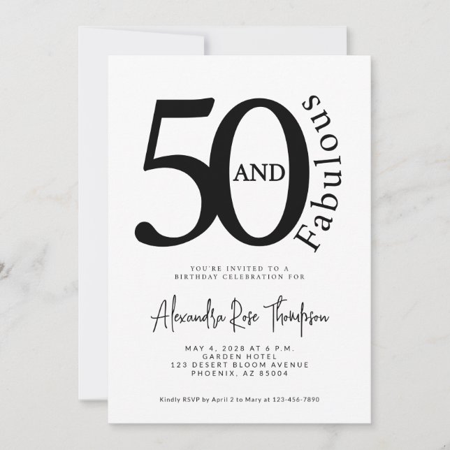 Invitación Mínimo 50 y fabuloso Script Cumpleaños 50 Fiesta d (Anverso)