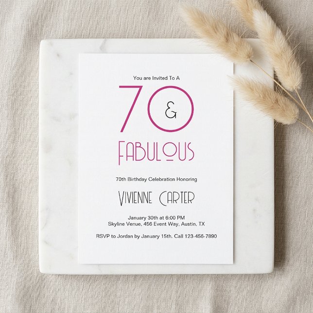 Invitación Mínimo 70 y fabuloso cumpleaños 70 (Minimal 70 and Fabulous 70th Birthday Party Invitation)