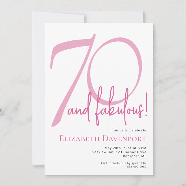 Invitación Mínimo 70 y Fabuloso Cumpleaños Rosa (Anverso)