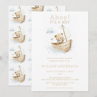 Invitación Mínimo Ahoy Es Un Niño Teddy Velero Baby Shower
