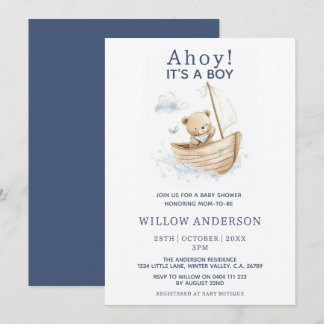 Invitación Mínimo Ahoy Es Un Niño Teddy Velero Shower De Bebé