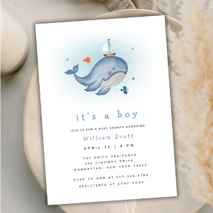 Invitación Mínimo Bajo La Mira Whale Nautica Baby Shower