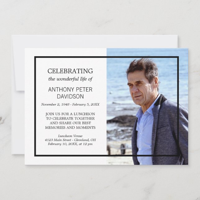 Invitación Mínimo blanco negro que celebra la foto de un Pers (Anverso)