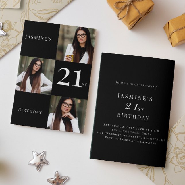 Invitación Mínimo blanco y negro 3 foto 21 cumpleaños (Subido por el creador)