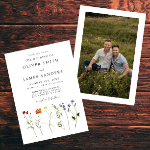 Invitación Mínimo Boda de fotografía con flores del orgullo g