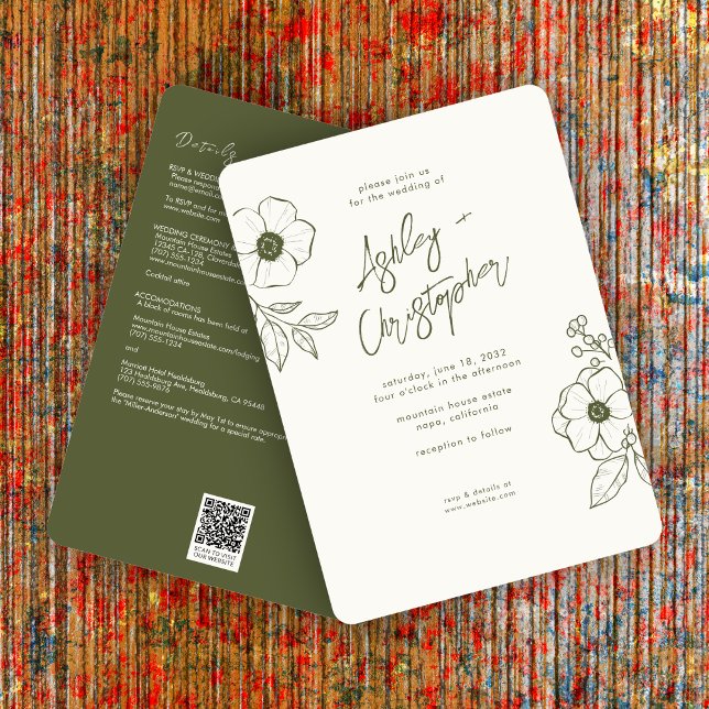 Invitación Mínimo Boda de los mosquitos botánicos florales en (Subido por el creador)