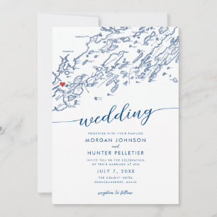 Invitación Mínimo Boda de Mapa Moderno de Portland Maine