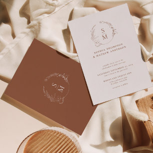 Invitación Mínimo Boda de Monograma de Hierba Floral de Terra