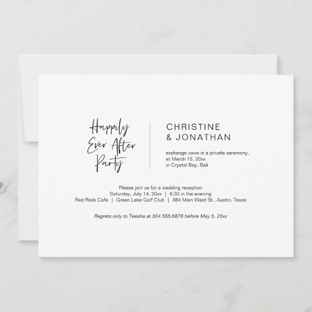 Invitación Mínimo Casual, Negro, Huida de Boda (Anverso)