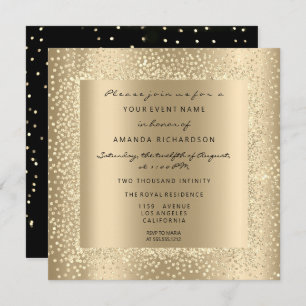 Invitación Mínimo Champaigne Oro Negro Confetti Sepia Glam
