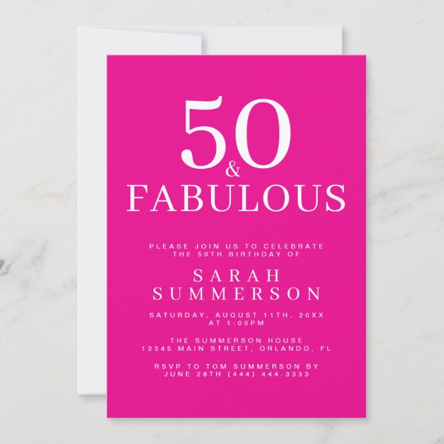 Invitación Mínimo cincuenta fabuloso cumpleaños número 50 de  (Anverso)
