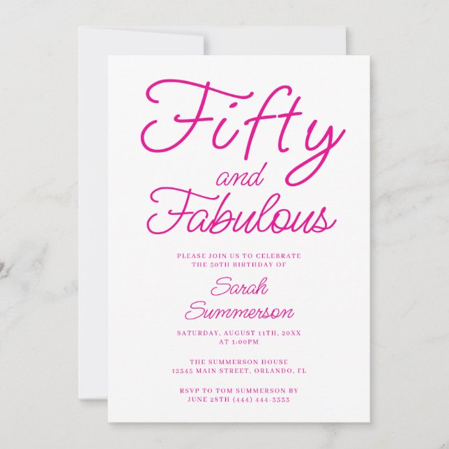 Invitación Mínimo cincuenta fabuloso cumpleaños número 50 de  (Anverso)