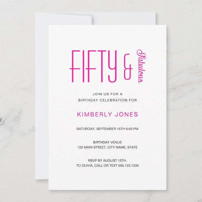Invitación Mínimo cincuenta y fabuloso cumpleaños 50 (Anverso)