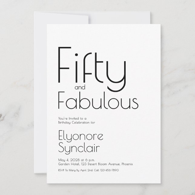 Invitación Mínimo cincuenta y fabuloso cumpleaños 50 (Anverso)