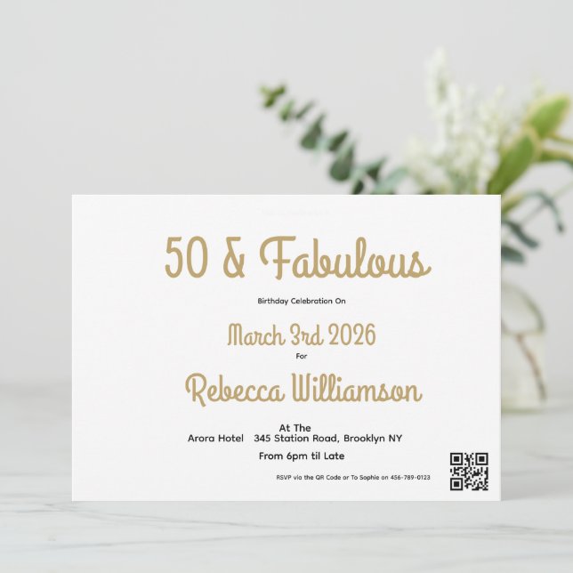 Invitación Mínimo cincuenta y fabuloso cumpleaños 50  (Anverso de pie)