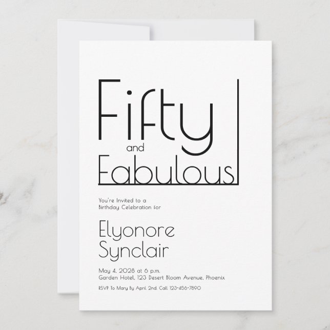 Invitación Mínimo cincuenta y fabuloso cumpleaños 50 (Anverso)
