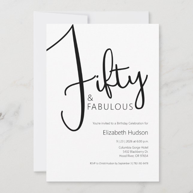 Invitación Mínimo cincuenta y fabuloso cumpleaños 50 (Anverso)