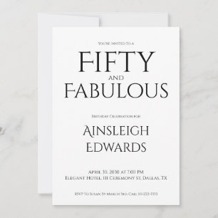 Invitación Mínimo cincuenta y fabuloso cumpleaños negro 50