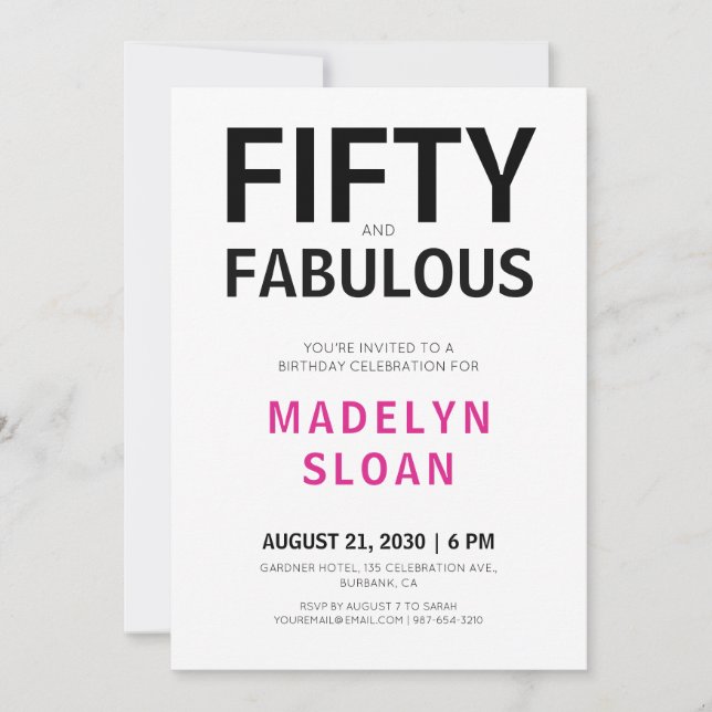 Invitación Mínimo cincuenta y fabuloso cumpleaños número 50 (Anverso)