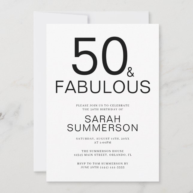 Invitación Mínimo cincuenta y fabuloso cumpleaños número 50 (Anverso)