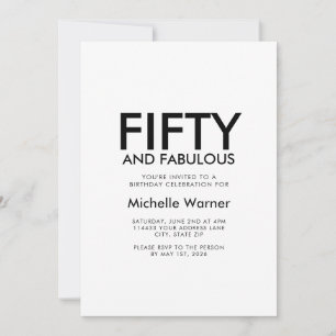 Invitación Mínimo cincuenta y fabuloso cumpleaños número 50