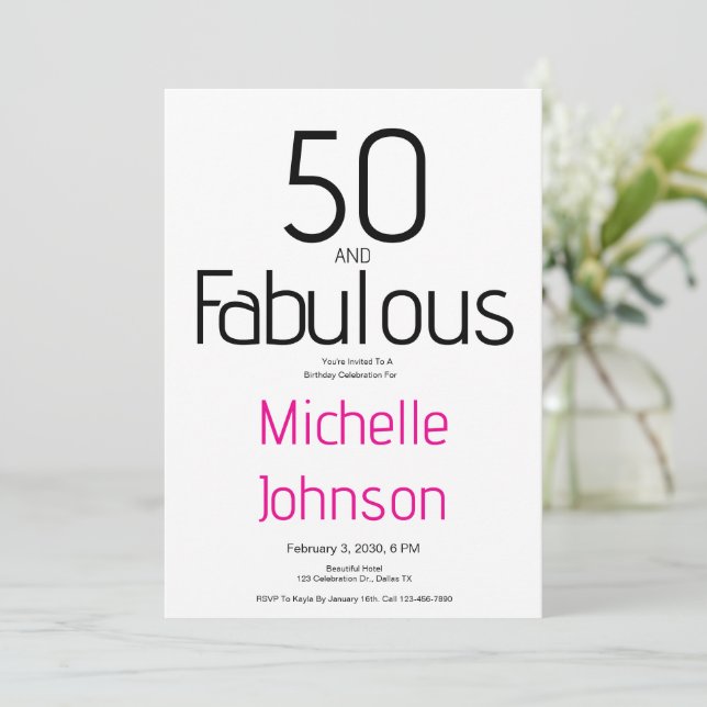 Invitación Mínimo cincuenta y fabuloso cumpleaños número 50 (Anverso de pie)