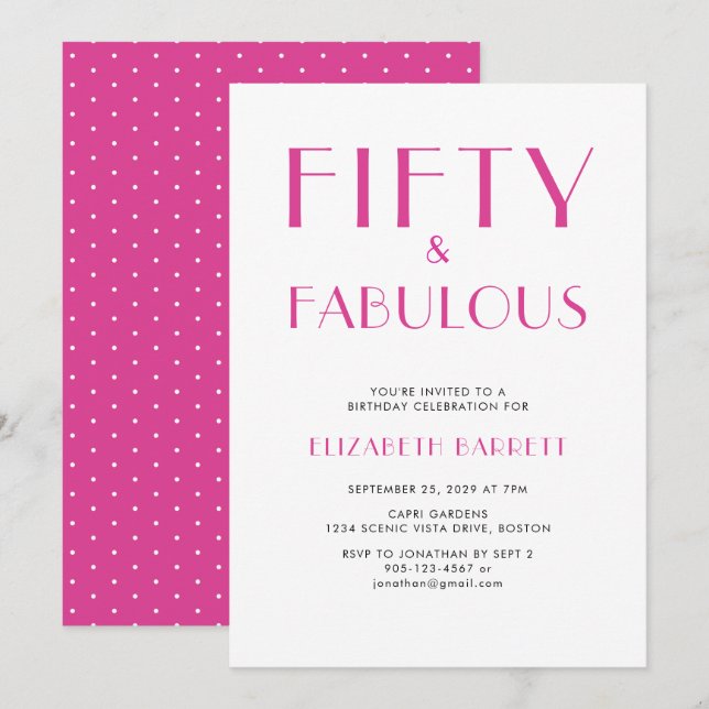 Invitación Mínimo cincuenta y fabuloso cumpleaños número 50 (Anverso / Reverso)
