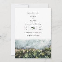 Invitación Mínimo Coastal Redwood Forest View Beach Wedding