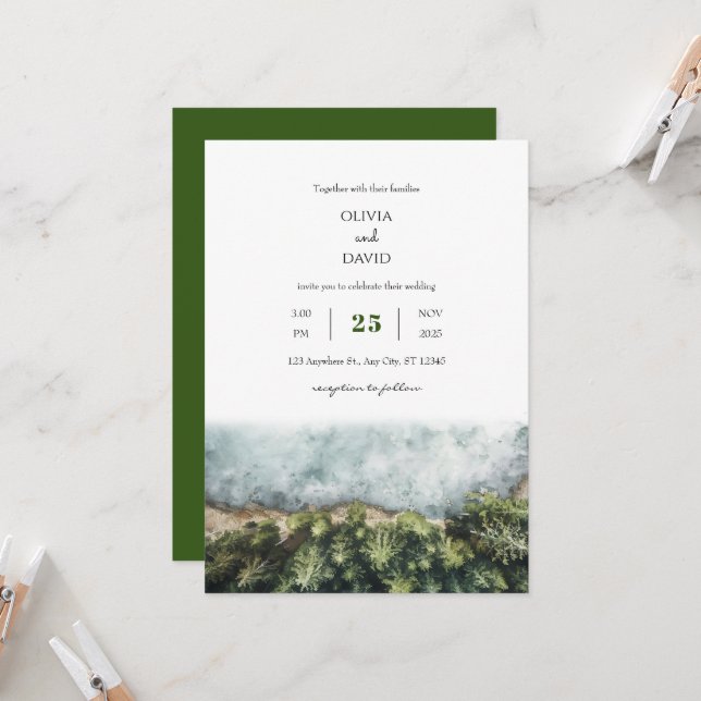 Invitación Mínimo Coastal Redwood Forest View Beach Wedding (Anverso/Reverso In Situ)