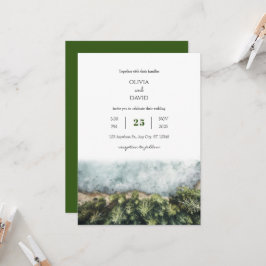 Invitación Mínimo Coastal Redwood Forest View Beach Wedding