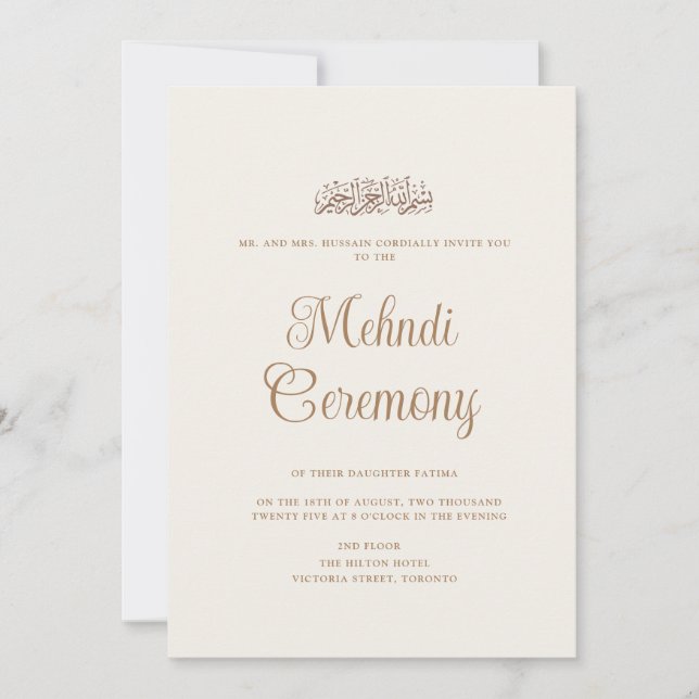 Invitación Mínimo crema moderna, ceremonia musulmana Henna Me (Anverso)