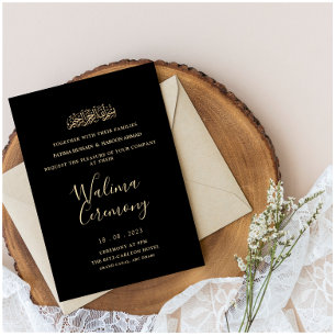 Invitación Mínimo de oro negro guión moderno ceremonia de Wal