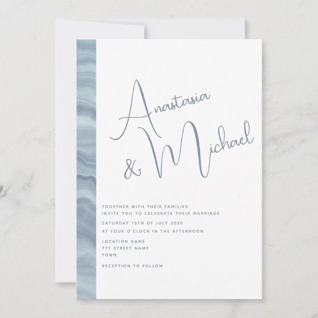 Invitación Mínimo Dusty Blue Elegant Wedding Invite (Anverso)