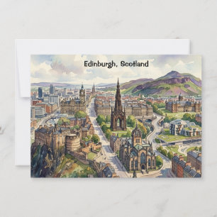 Invitación Mínimo Edimburgo Escocia Vista Ciudad Acuarela