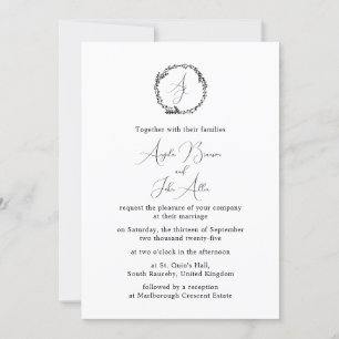 Invitación Mínimo Elegante Floral Botánica de Monogramos