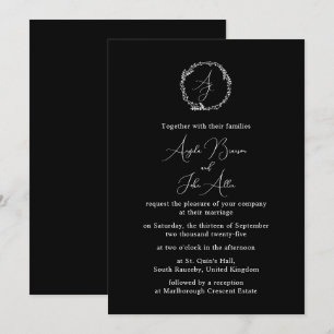 Invitación Mínimo Elegante Floral Botánica de Monogramos