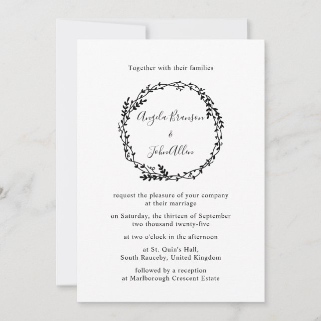 Invitación Mínimo Elegante Floral Botánica de Monogramos (Anverso)