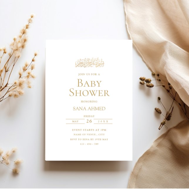 Invitación Mínimo estilo moderno de escritura de oro Baby Sho (Subido por el creador)